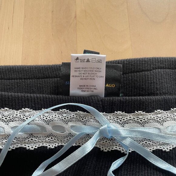 Teddy Fresh Women's Black Ribbed Bike Shorts with Ribbon size Medium NWOT NEW - Picture 6 of 7